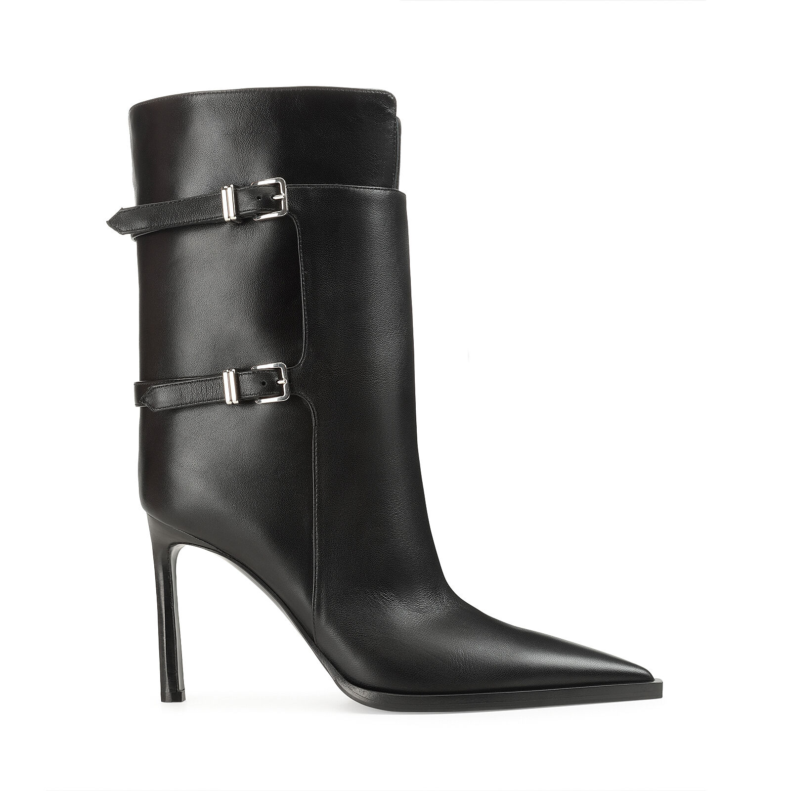 Black leather cheap high heel boots