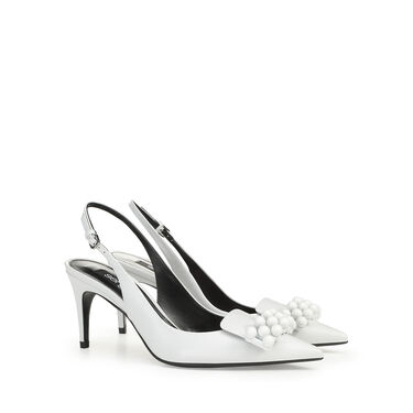 Chaussures à bride arrière Blanc Talon moyen: 75mm, sr1 - Slingbacks White 2