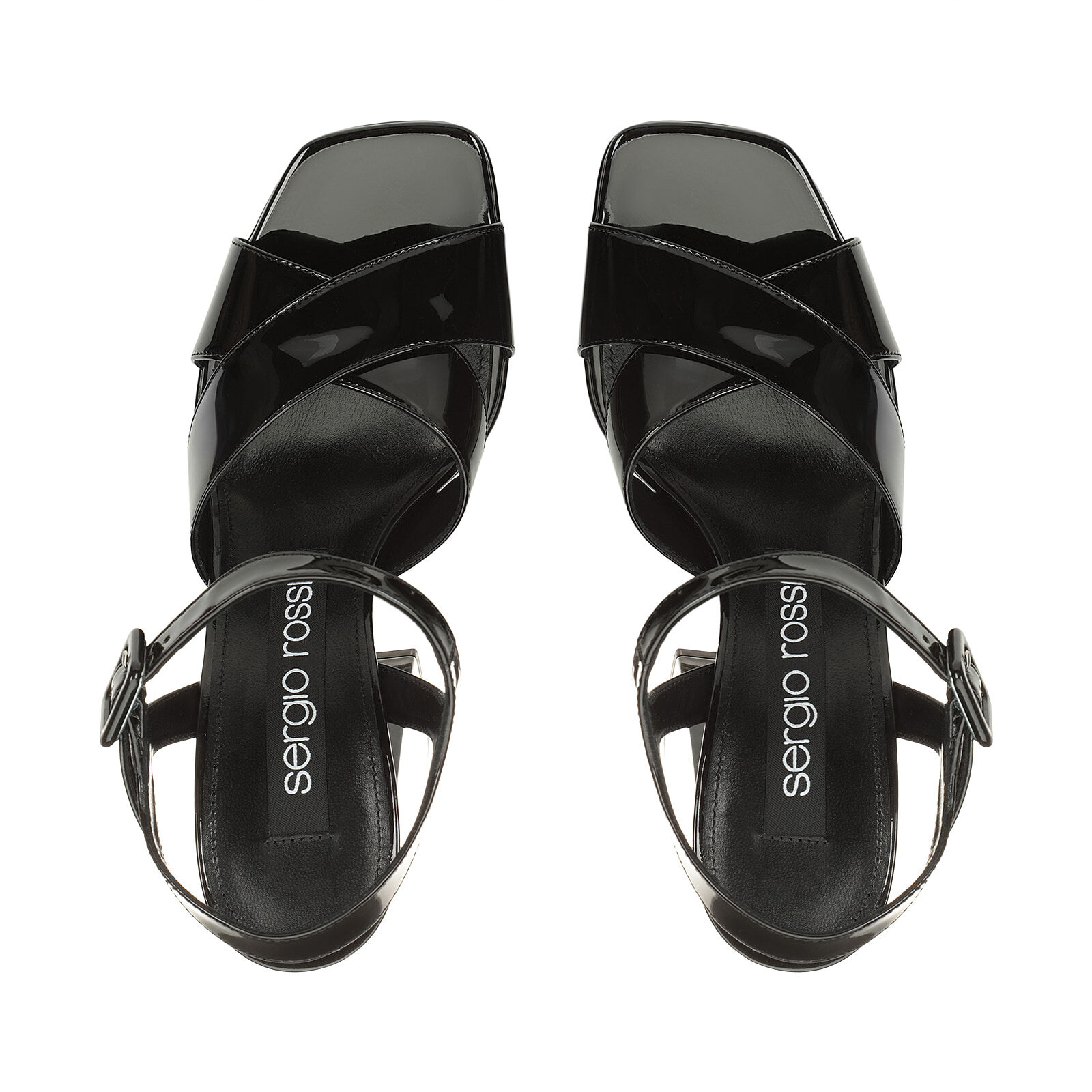 Black patent leather platform sandals top