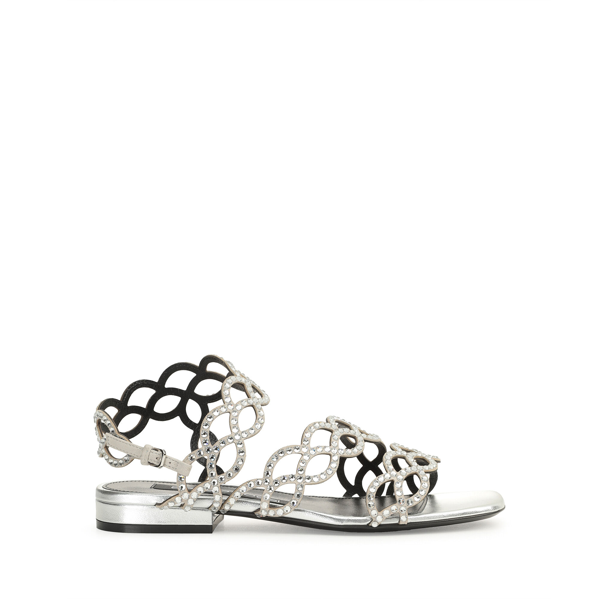 Sandali tacco basso argento new arrivals