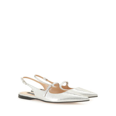 Chaussures à bride arrière Gris Talon plat: 10mm, Godiva - Slingbacks Silver 2