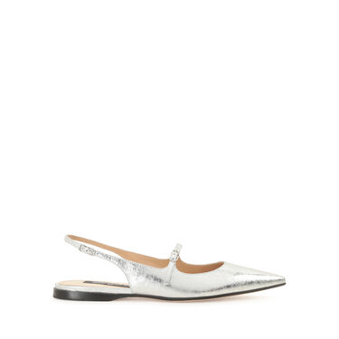 Chaussures à bride arrière Gris Talon plat: 10mm, Godiva - Slingbacks Silver 2