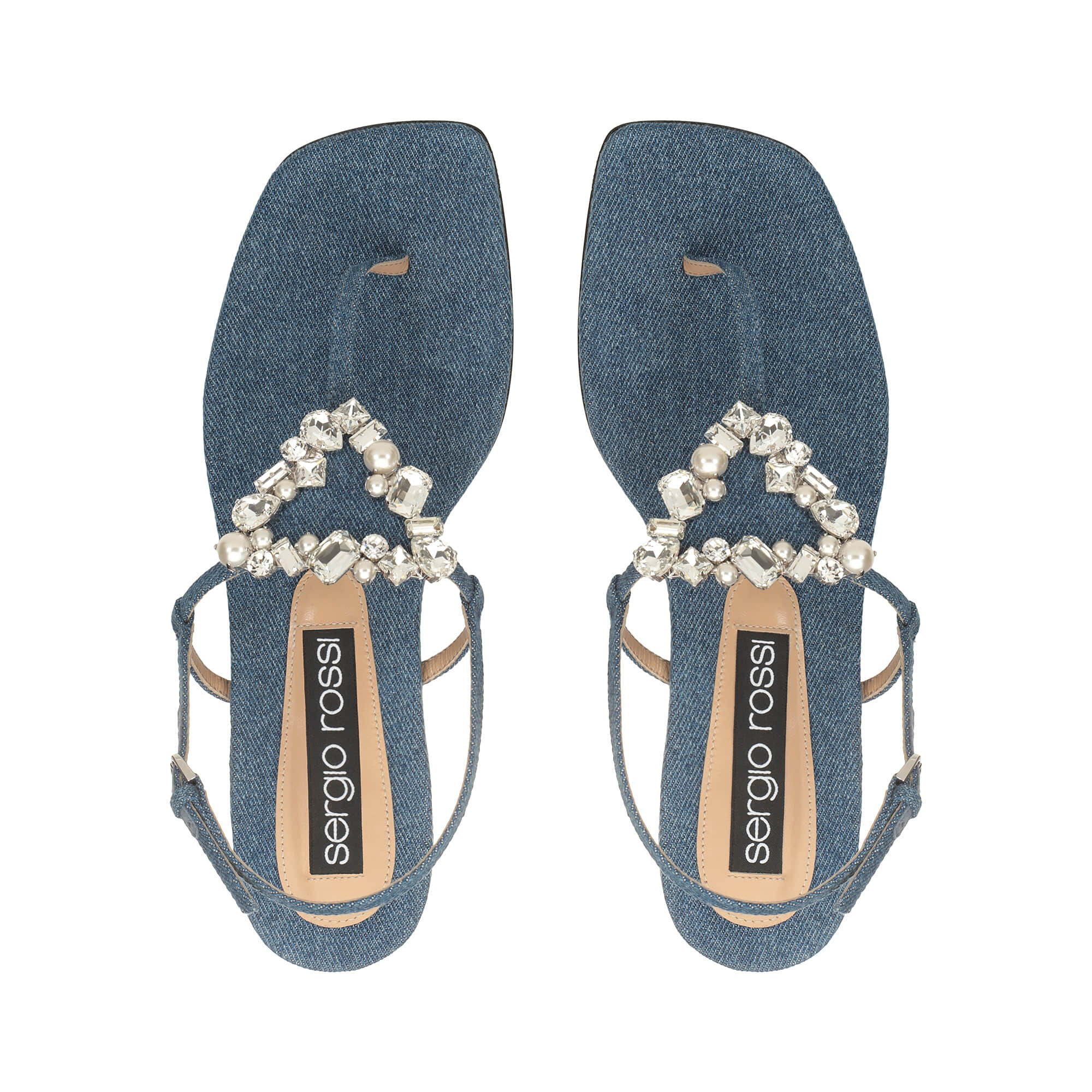 ★新作★Sergio Rossi★sr Godiva Precious-Flat sandals Indigo Flat sandals Blue Low heel: 15mm, sr Godiva Precious - Flat