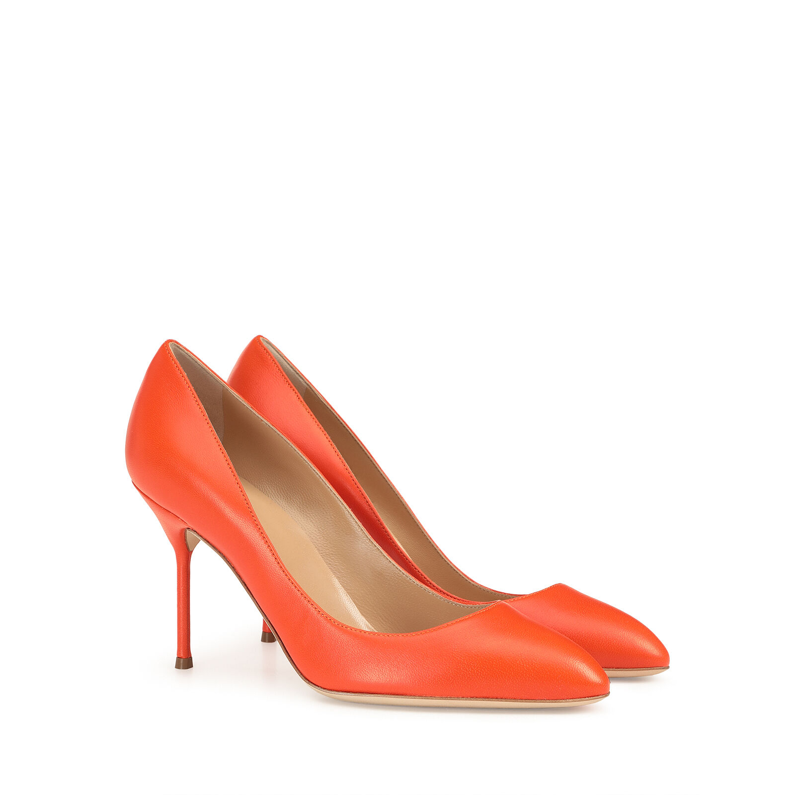 Orange store leather pumps
