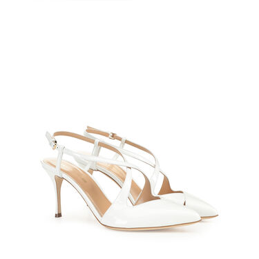 Chaussures à bride arrière Blanc Talon moyen: 75mm, Bon ton - Slingbacks White 2