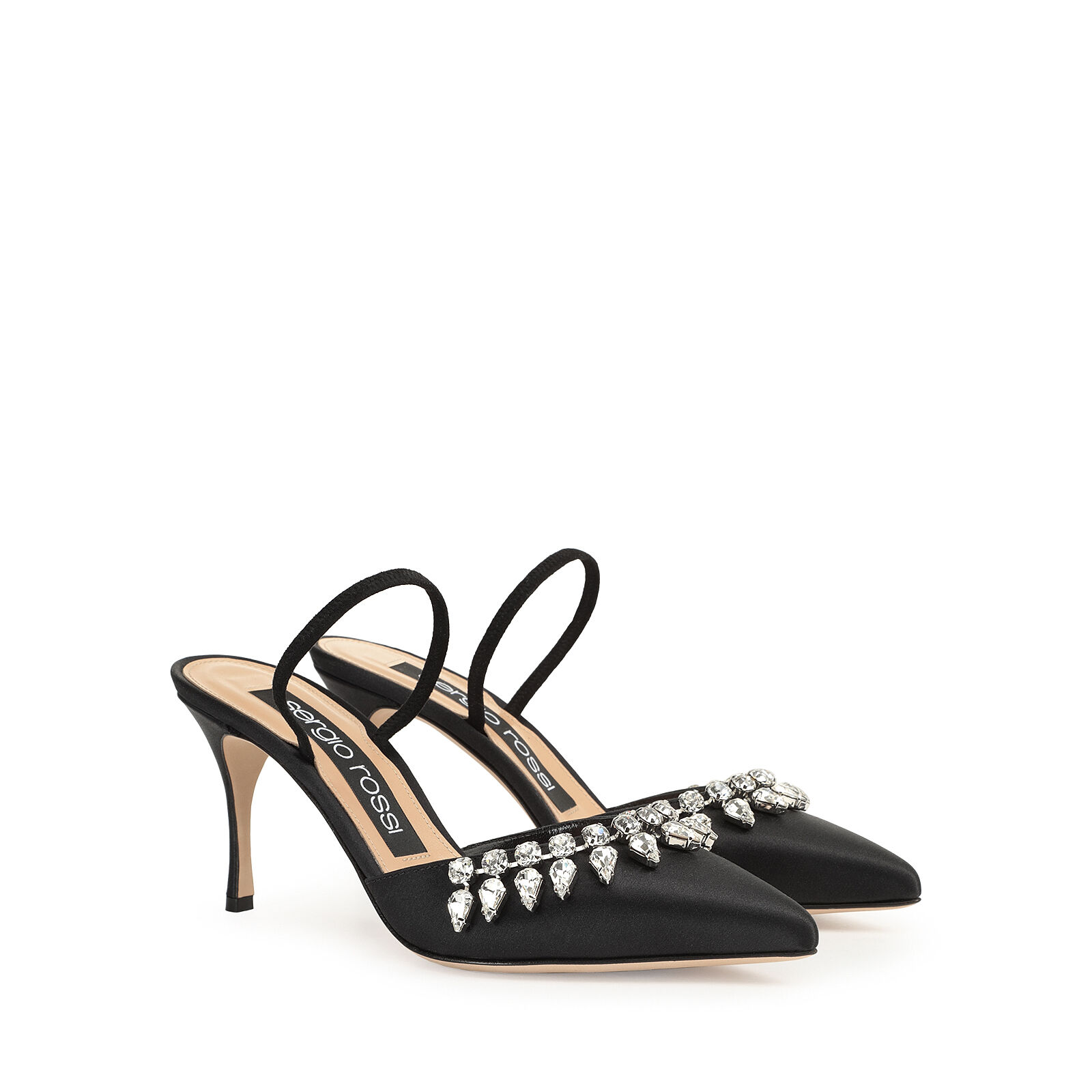 スリングバック ブラック ヒールの高さ: 75mm, Godiva - Slingbacks Black | Sergio Rossi