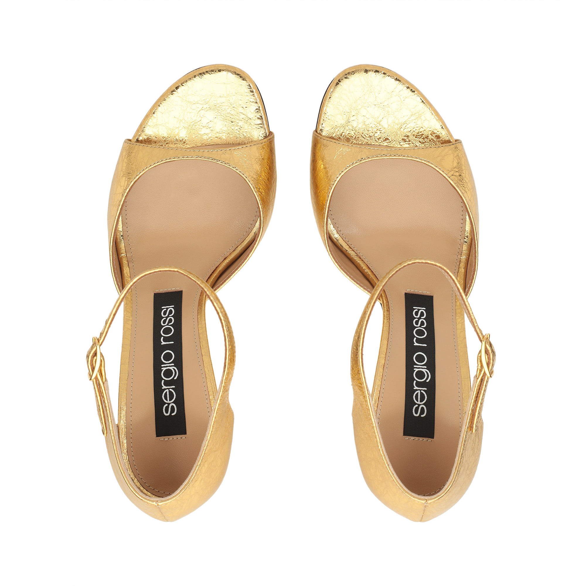 上品ゴールド★SS25 new★【Sergio Rossi】Godiva-Sandals Gold Sandals Yellow High heel: 90mm, Godiva - Sandals Gold