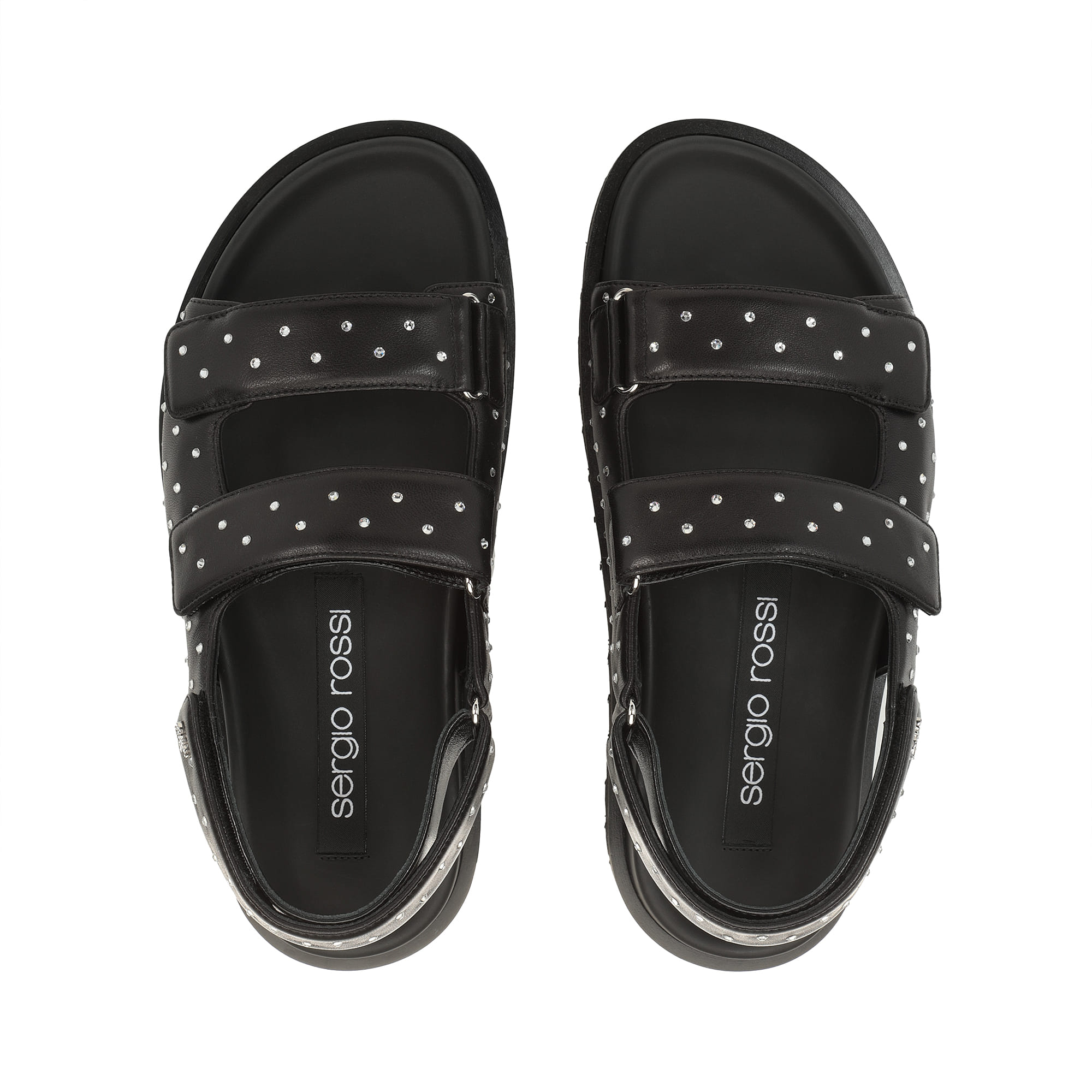 ★ラインストーン煌めく★セルジオロッシ sr Arc Flat sandals サンダル ブラック ローヒール: 25mm, sr Nora | Sergio Rossi