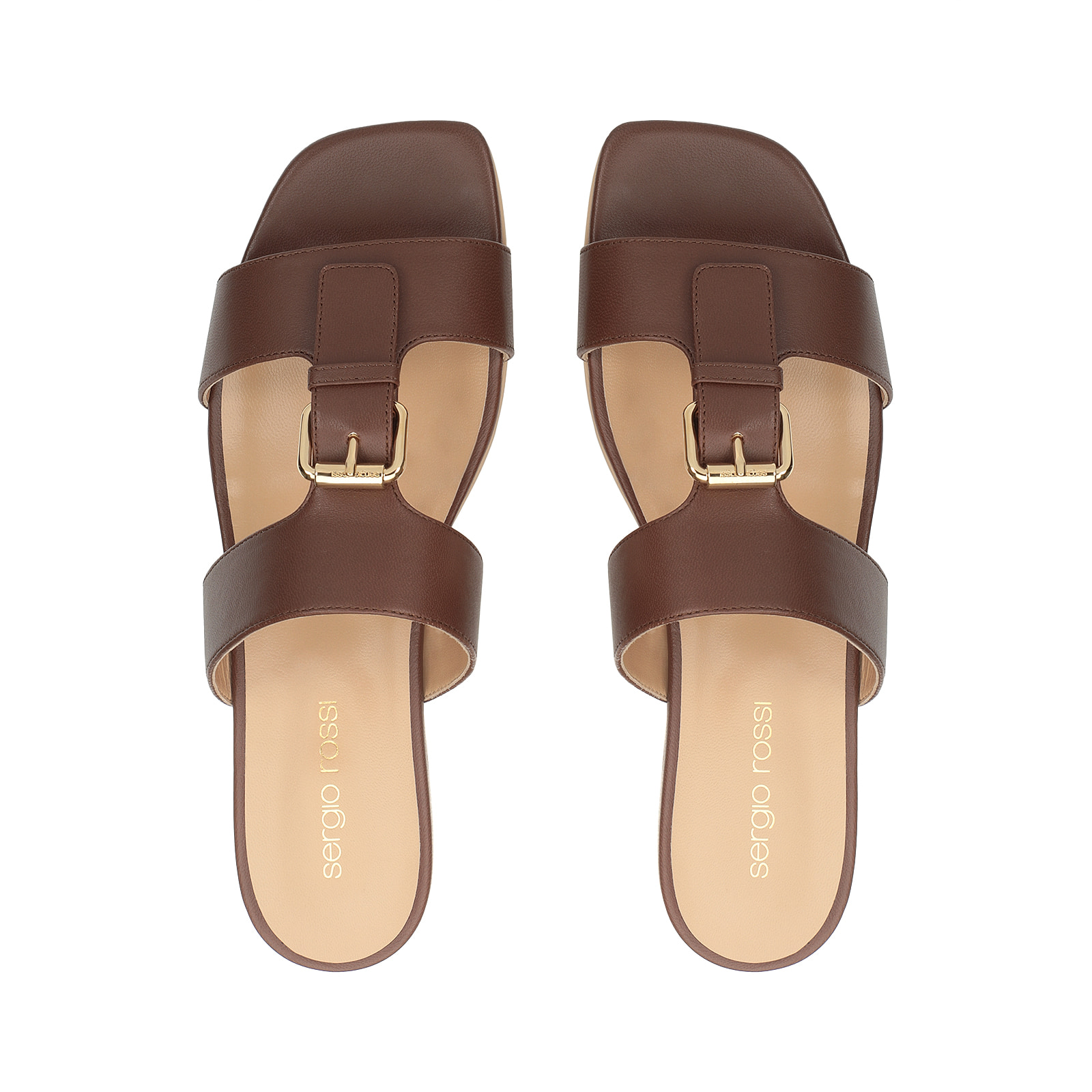 サンダル・ミュール Sergio Rossi Buckle Sandal Suede indigo 15mm Sandals Brown Low heel: 15mm, Buckle Sandal - Sandals Cocoa