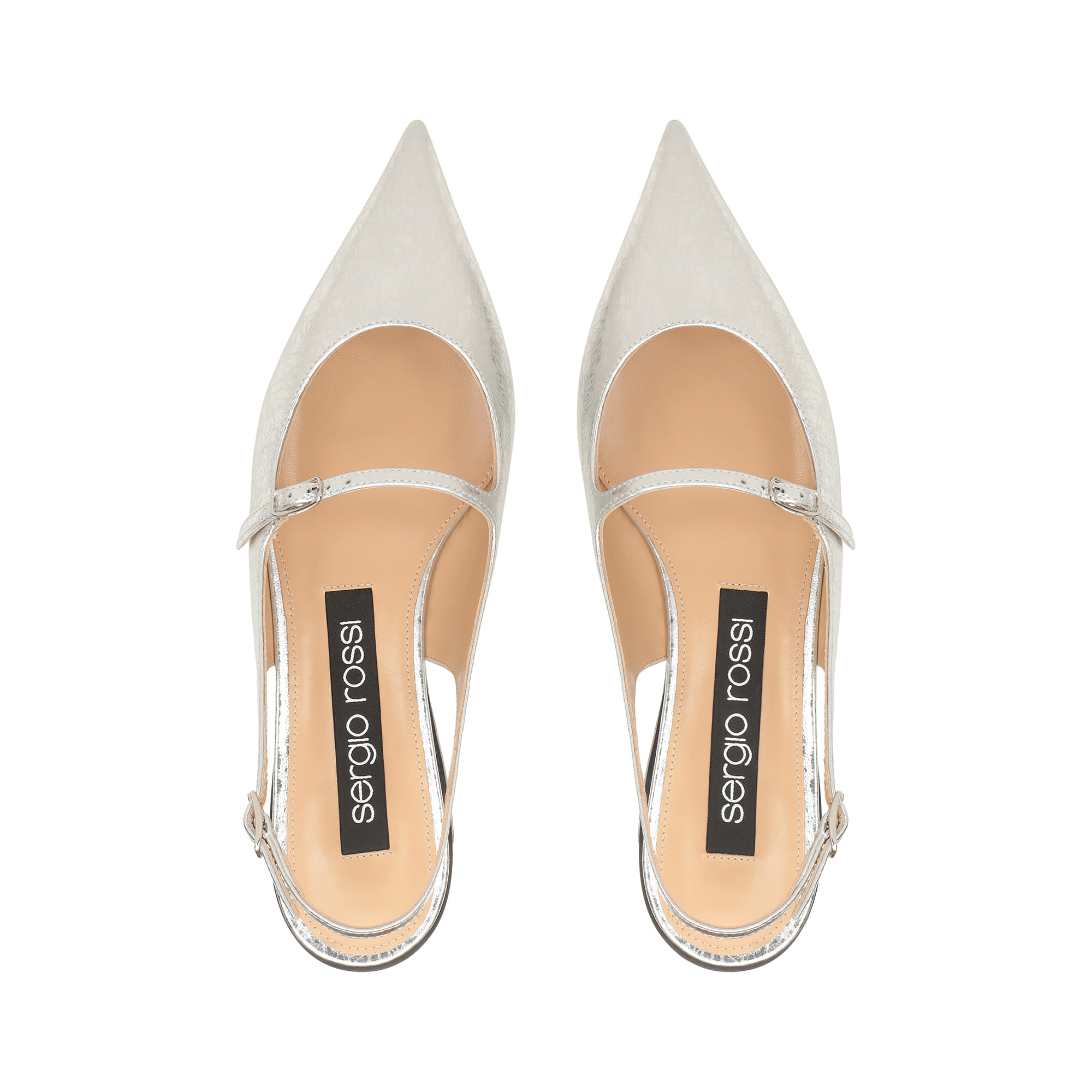 春夏の足元にSS25新作★Sergio Rossi★Godiva-Slingbacks Silver Slingbacks Grey Flat: 10mm, Godiva - Slingbacks Silver