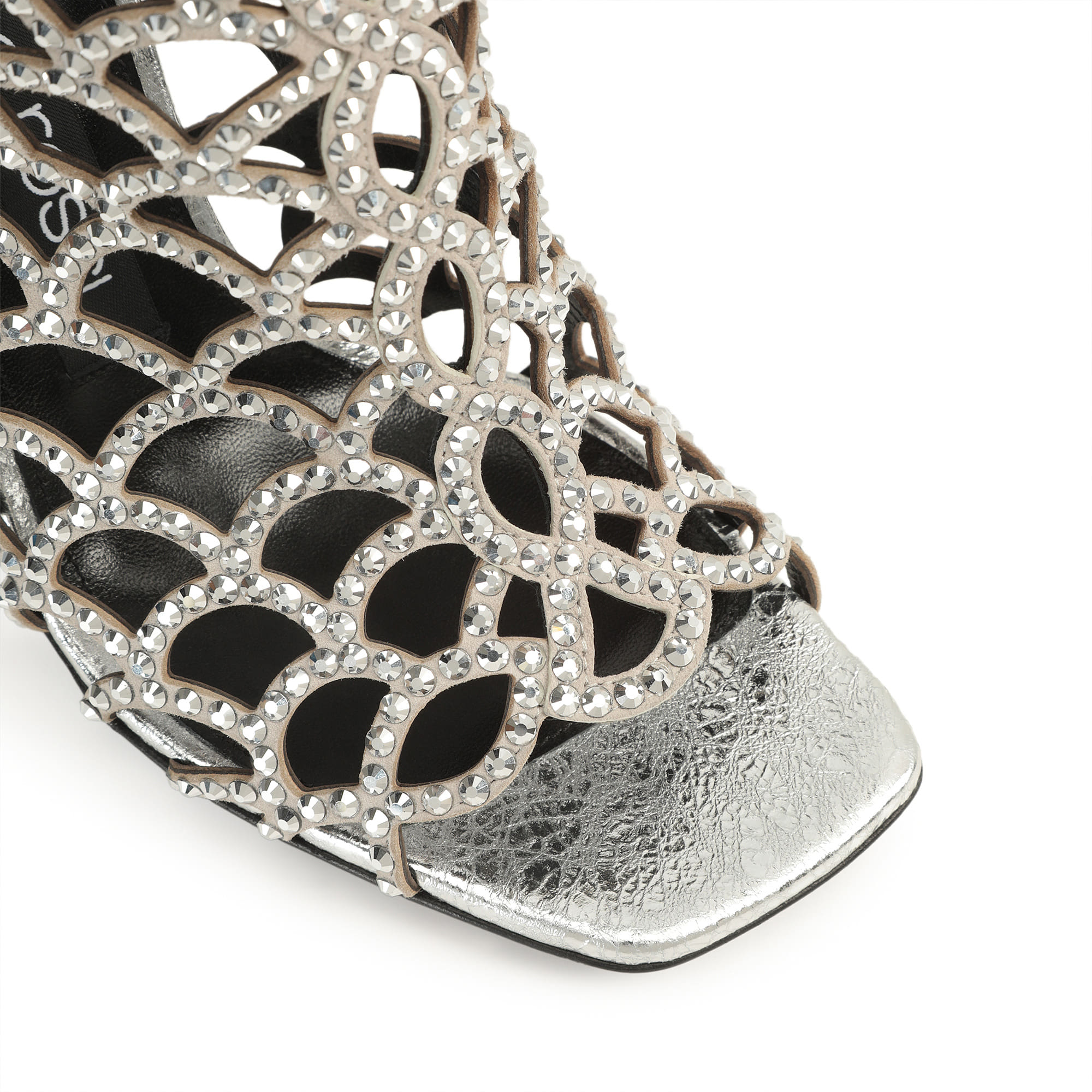 【Sergio Rossi】SR MERMAID ラムナッパレザー サンダル サンダル ブラック ローヒール: 15mm, sr Mermaid - Sandals