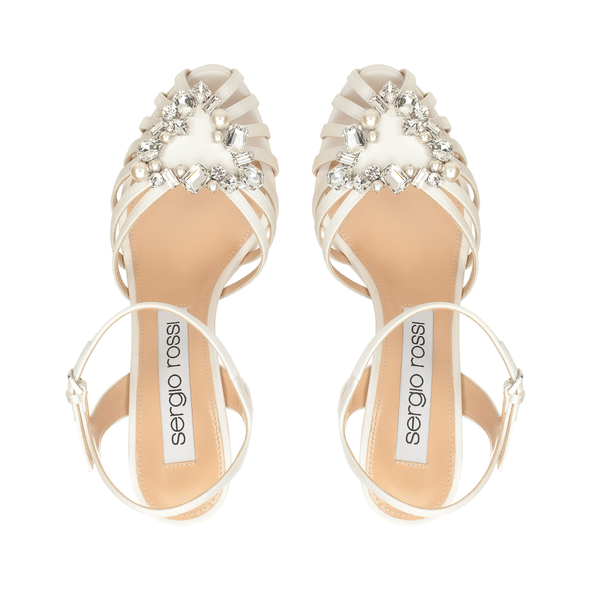 セルジオロッシ☆クロスバンド サテンサンダル /Godiva Bridal Godiva コレクション：ヒール付きパンプス＆バックストラップ