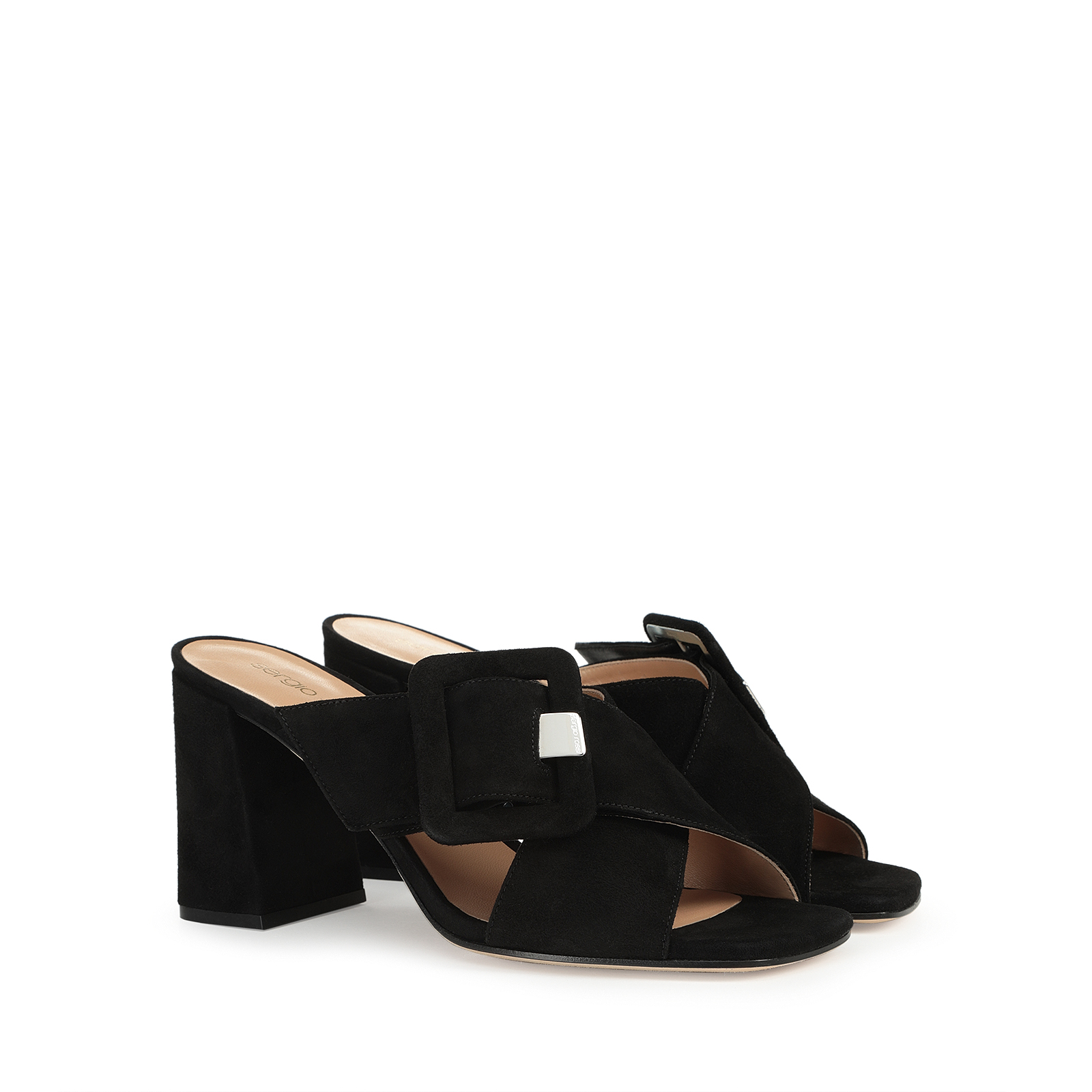 Sergio Rossi★sr Mia 80 スエード ミュール バックル付き Black Sandals Black High heel: 80mm, Sr Mia | Sergio Rossi