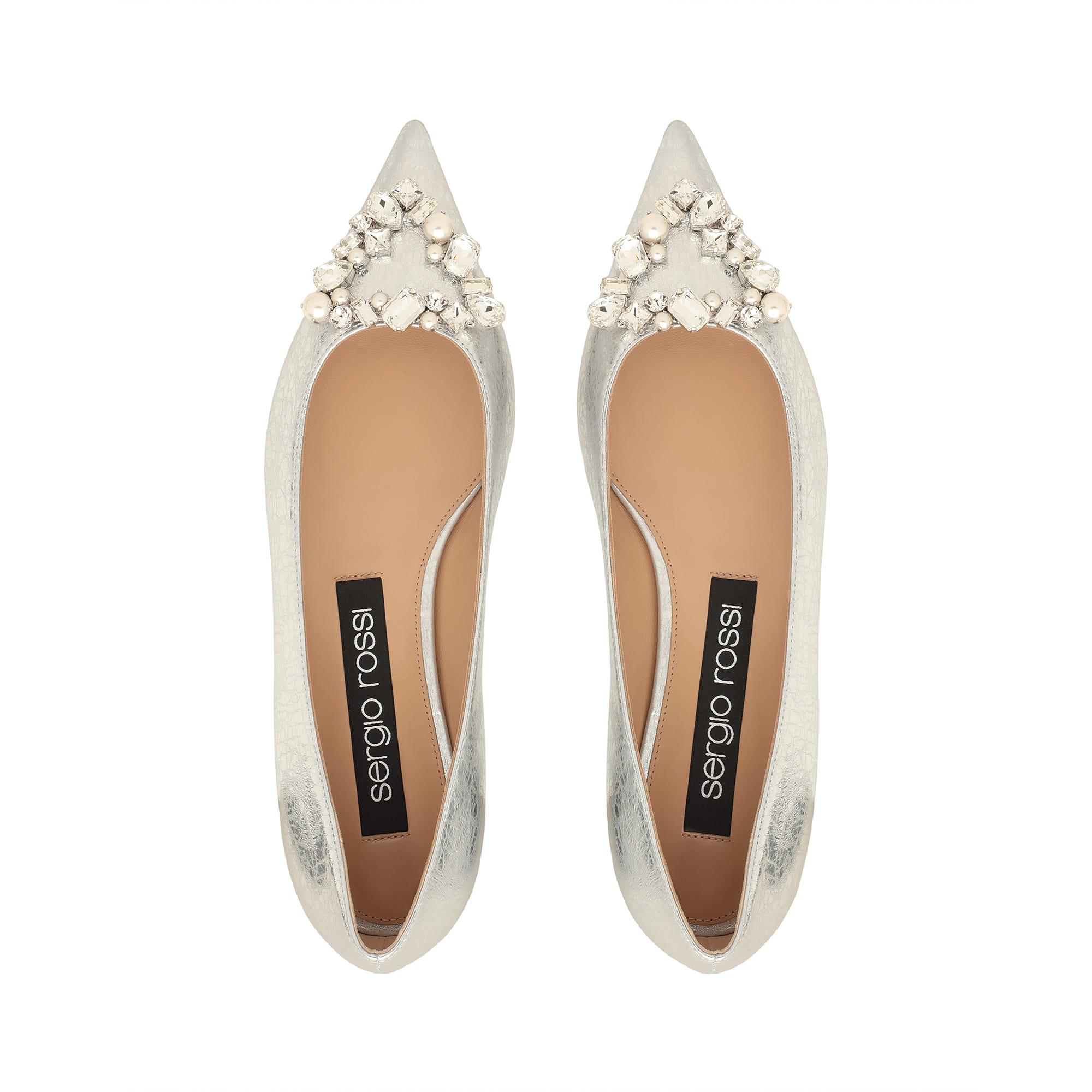 SS25新作★Sergio Rossi★sr Godiva Precious-Ballerinas Silver Ballerinas Grey Flat: 10mm, sr Godiva Precious - Ballerinas